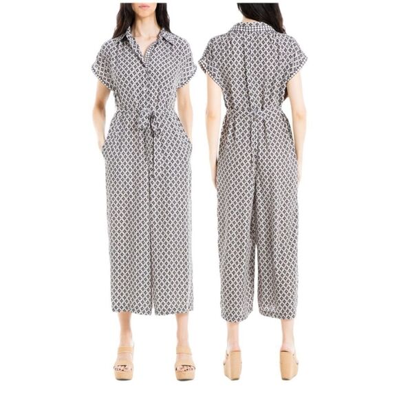 Max Studio Women’s Geometric Print Wide Leg Jumpsuit in the Size Large - Picture 1 of 8